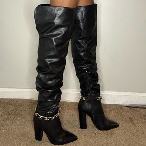 Pointed Toe Over the Knee High Heel Boots - size 7, black